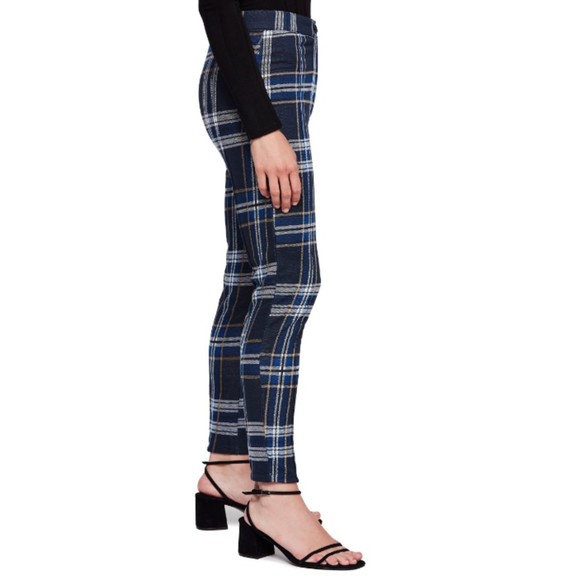 Free People Women's Blue Plaid Skinny Pants Size 4 High Rise Polyester Stretch - Picture 3 of 8